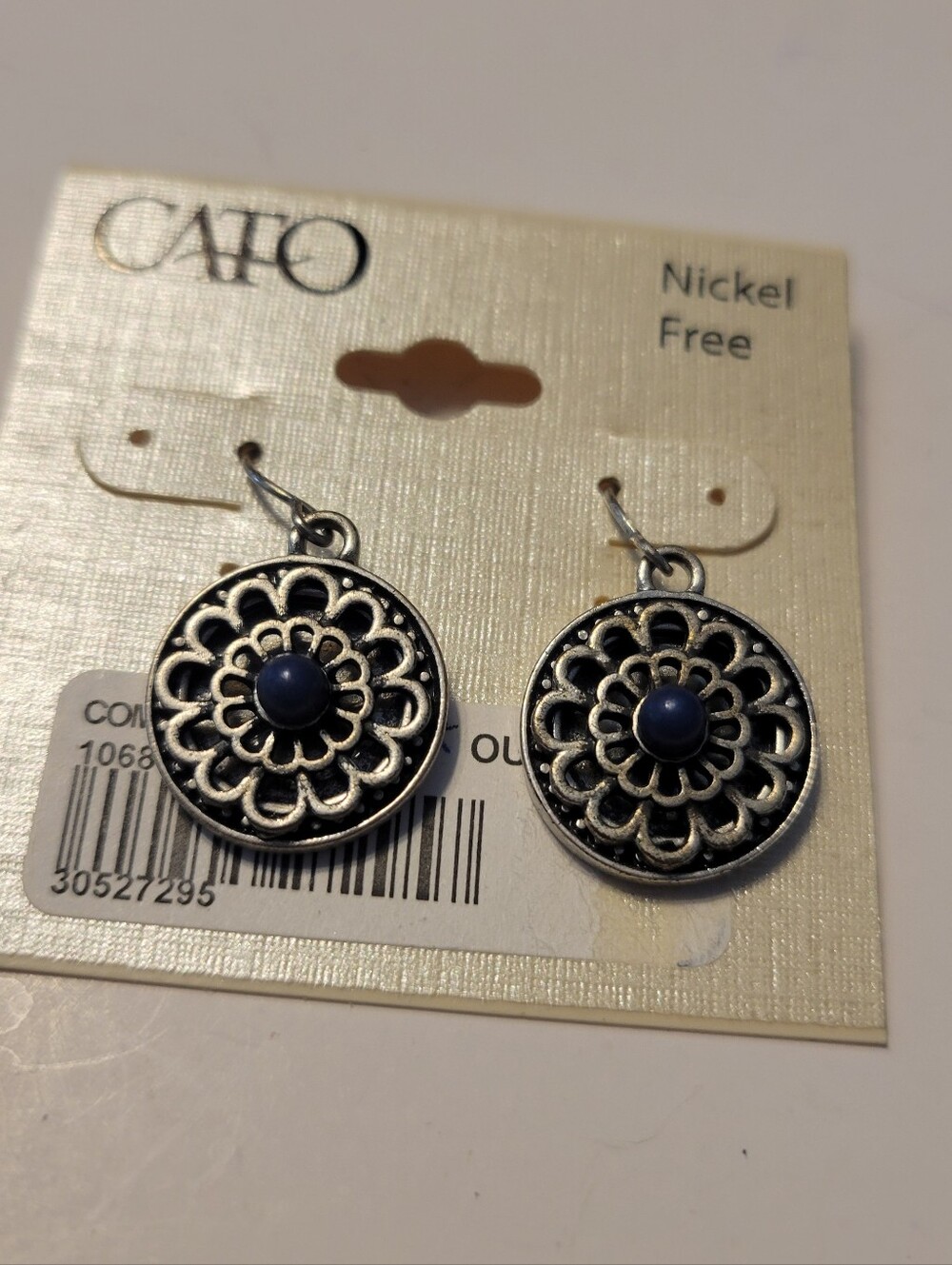 Cato Silver-Tone Floral Drop Earrings with Blue Center